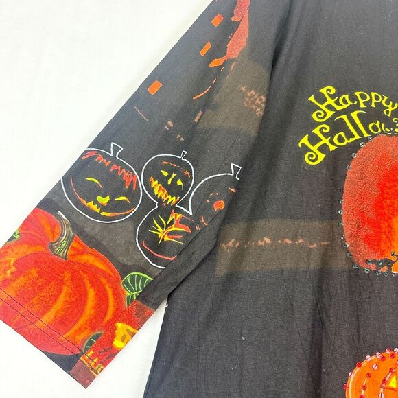 Collections Etc Vintage Halloween Tee Size XL Cotton Pumpkin Sequins AOP - Picture 4 of 6
